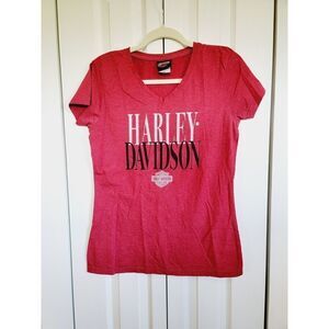 Harley Davidson T-Shirt Red Size M Women's Cap Sleeve Canton Oh.‎